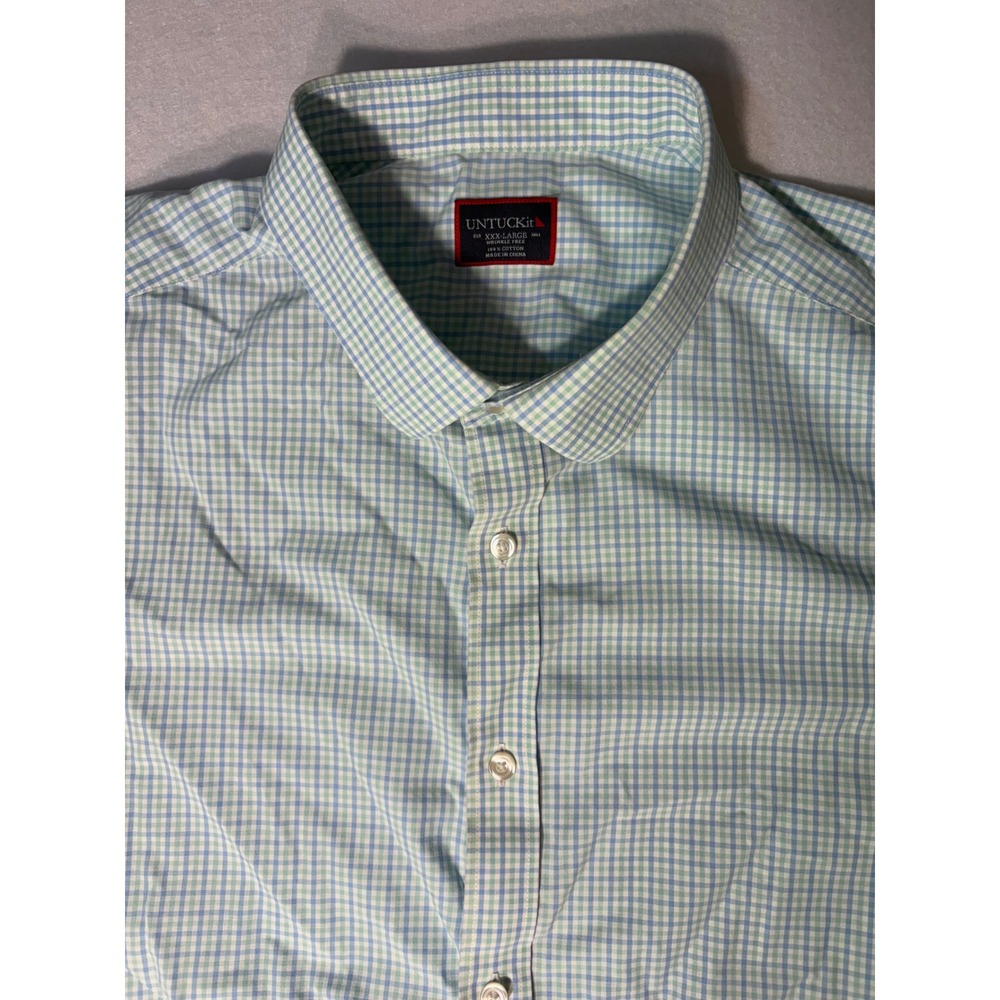 UNTUCKit Mens XXXL Blue Green Gingham Wrinkle Free Cotton Long Sleeve Shirt 3XL
